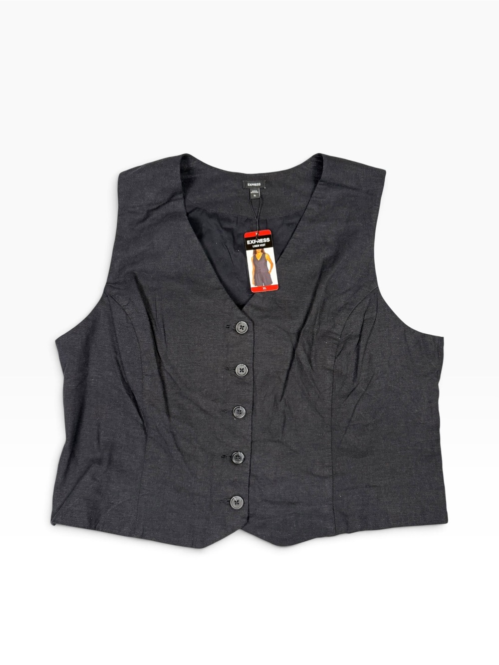 Express Women’s Black V-Neck Button-Up Vest
